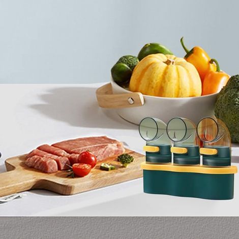3-teiliges Edelstahl-Streuer- und Gewürzdosen-Set mit Halter für Salz, Pfeffer und Kreuzkümmel (1/4)
