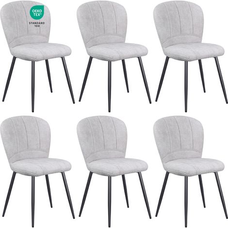 LEWE Lot de 6 Chaises de Salle à Manger, Design Coquillage, Tissu Chenille, Doux et Confortable, Pieds en Métal - Gris