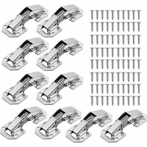 10 bisagras invisibles para puertas de cocina, tornillos a juego, 7,73,25 cm, acero laminado en frío, color plata. (1/5)