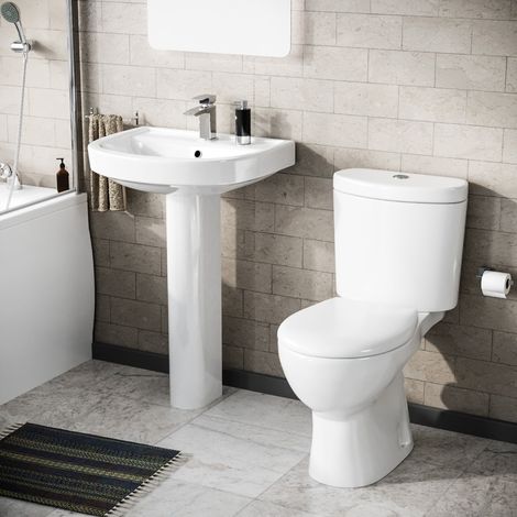 Cloakroom Close Coupled Toilet & 550mm Full Pedestal Basin White (1/5)