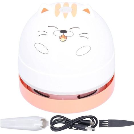 Niedlicher Tischstaubsauger im Tierdesign, Mini-USB-Ladegerät mit 360° drehbarer kabelloser Tastatur für Homeoffice (Katze)