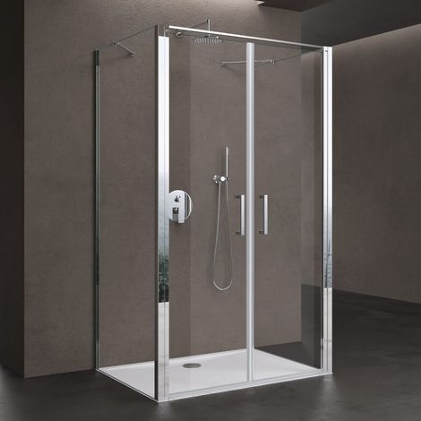 doporro Cabine de Douche Rectangulaire 80x100x195cm Paroi de Douche Design Ravenna66UK Forme U avec Receveur de Douche Verre Transparent de 8mm Traitement NANO Anti-calaire