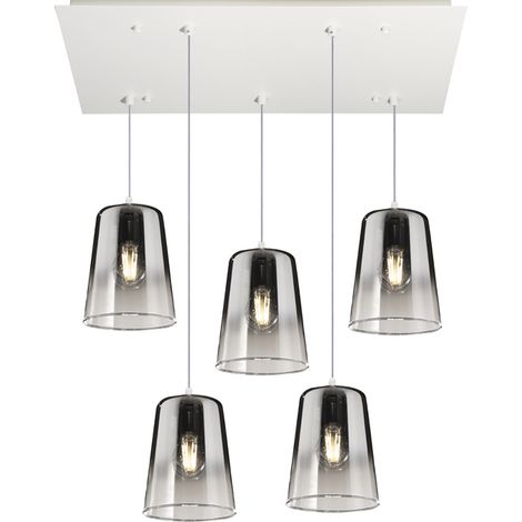 Sospensione Contemporanea Rett. Shaded Metallo Bianco Vetro Cromo 5 Luci E27 (1/3)
