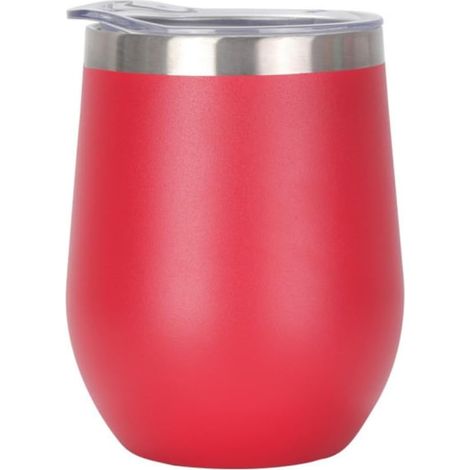 12 oz rostfreier Edelstahl-Weinbecher, stiellose Gläser mit Deckel, doppelwandig isolierte Reisetasse, perfekt für Wein, Kaffee, Getränke, Champagner, Cocktails (Rot) (1/5)