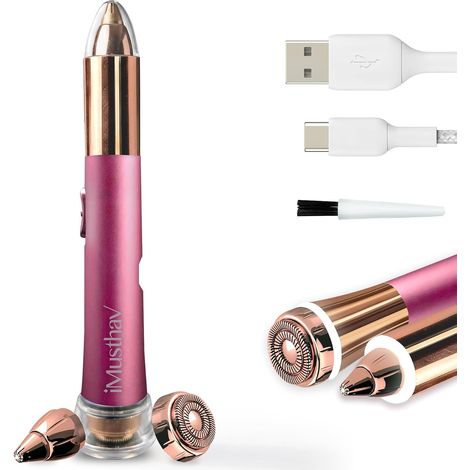 Rasoir Électrique Visage Femme, Tondeuse 2 en 1 pour Sourcils et Visage, Épilateur Rechargeable à Lumière LED et lame en or 18K, pour Retirer les Poils Indésirables du Visage, Sourcils, Lèvres (1/5)
