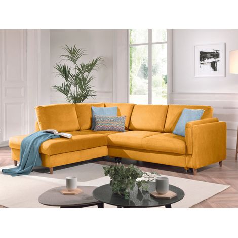 Brooke – ecksofa rechts links – mit schlaffunktion – 5-sitzer – aus samt - gelb