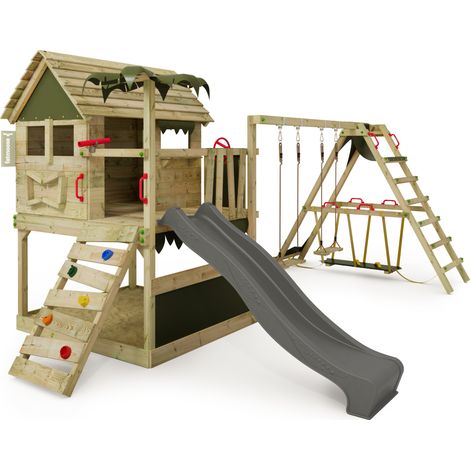 Estructura de escalada de madera Fatmoose TikaTaka Town con Surf y Tobogan en antracita