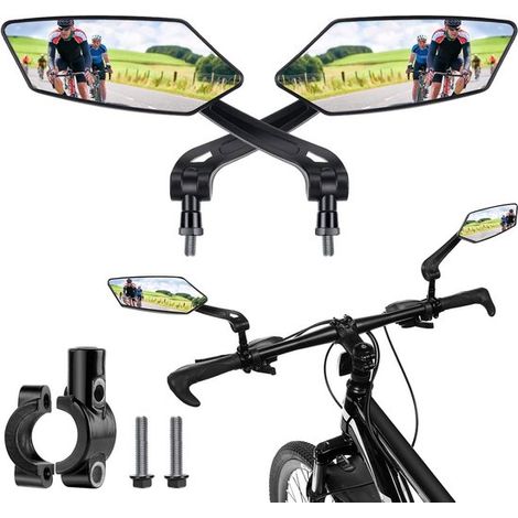 Lot de 2 rétroviseurs de vélo – Grand miroir pliable – Pour guidon 20-24 mm – HD réglable 360° – VTT et vélo (1/5)