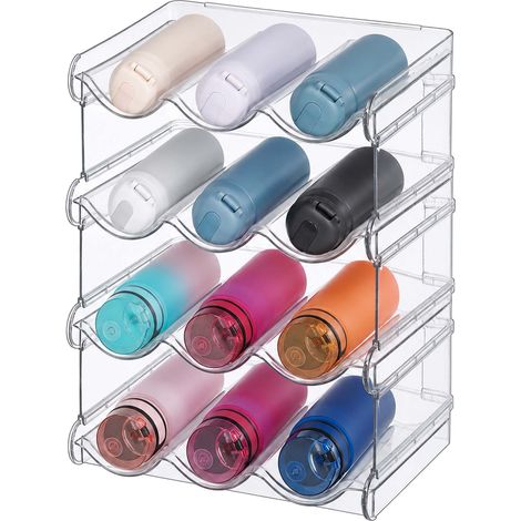 Relaxdays botelleros apilables, organizador para nevera, 12 botellas, 4 niveles, 37x28x20 cm, transparente (1/5)