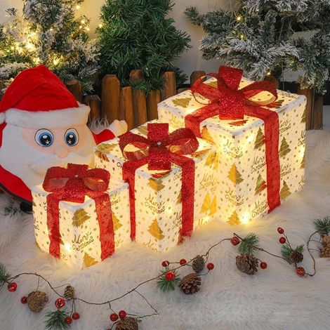 Set di 3 scatole regalo di Natale illuminate, decorazioni natalizie luminose, decorazioni per feste, decorazioni per interni ed esterni, decorazioni natalizie per il Ringraziamento (1/5)