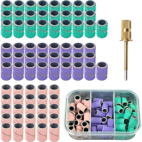 Lot de 75 tambours de ponçage avec bandes abrasives grain 80, 120, 180, mini manchons abrasifs à tambour avec tige de 3/32" pour ponceuse à ongles (1/4)