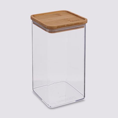 Bocaux de rangement carrés en verre et bambou couvercle hermétique Atmosphera (1/5)