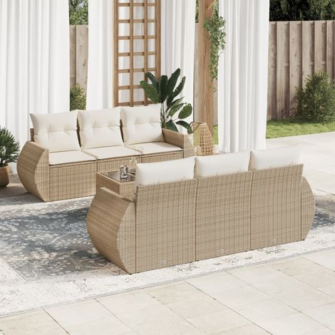 Set sofás de jardín 7 piezas y cojines ratán sintético beige vidaXL (1/3)