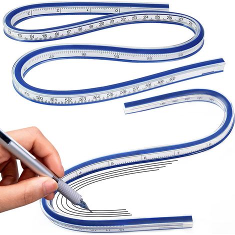 2 Stück flexibles Lineal, flexibles gebogenes Lineal, Lineal aus weichem Kunststoff 30 cm und 60 cm, flexibles Lineal, gebogenes Lineal, Musterlineal für Malerei/Schreinerei/Architektur/Zeichnen/Kleid