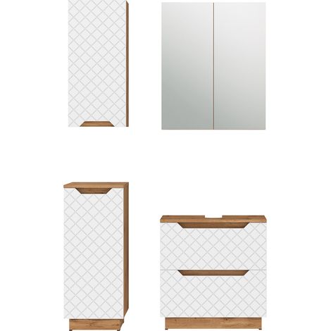 Meubles bain Lotta, Chêne/blanc avec structure en carreaux, 4 pièces, Vicco (1/5)