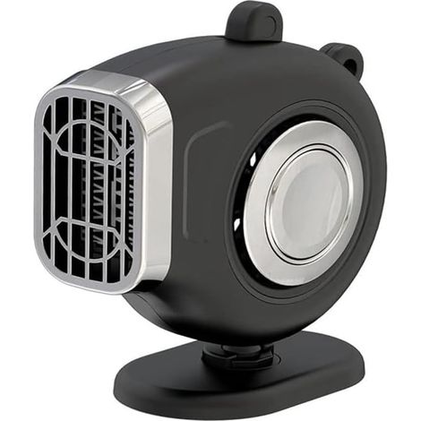 Mini ventilador calefactor/desempañador para coche con enchufe para encendedor de cigarrillos, base giratoria y clip de montaje para carenado, 12V, 150W. (1/5)
