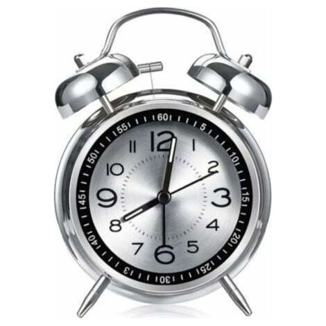 Réveil fort pour adultes ayant de graves problèmes de sommeil, réveil en métal de 4.5 pouces, surface silencieuse en aluminium avec lumière, double cloche (gris) (1/4)