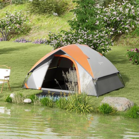 Tienda de Campaña Plegable para 2 Personas con Ventana y Bolsa Impermeable 3000 mm 210x150x110 cm Gris y Naranja (1/5)
