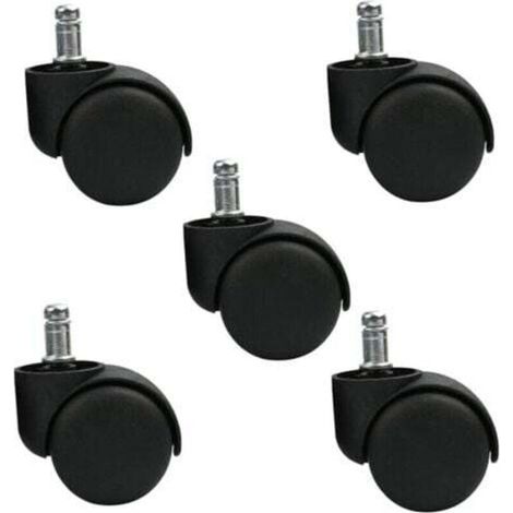 SABIR Ensemble de 5 roulettes pivotantes pour tabouret ou chaise de bureau - Noir - Roues silencieuses (1/4)