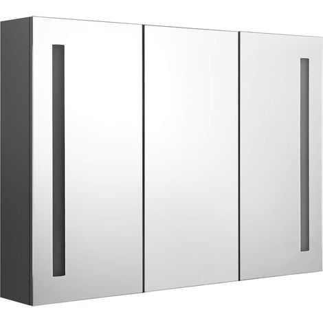 Armadietto Bagno Mobile da Bagno con Specchio e LED 89x14x62 cm Grigio (1/5)