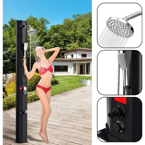Randaco Douche solaire de jardin 60 L avec housse de protection, douchette à main et bouchon de vidange – colonne pour jardin, piscine et camping, couleur noire