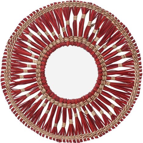 Specchio da parete in rattan, tessuto, sospensione, rotondo, decorativo, arredamento per la camera da letto e soggiorno, rosso (1/5)
