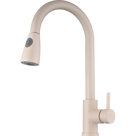 Grifo de cocina extraíble, giratorio 360°, con manguera de agua fría/caliente de 60cm, color blanco roto. (1/3)