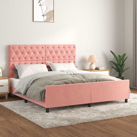 Cadre de lit sans matelas rose 160x200 cm velours (1/5)