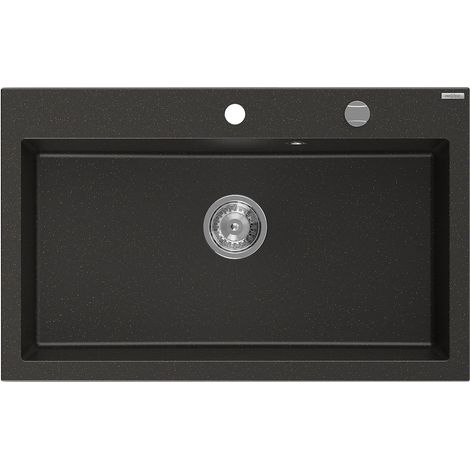 Mexen Elix lavello in granito 1-vasca 800 x 500 mm, nero/oro metallico, sifone cromato - 6527801005-75 (1/5)