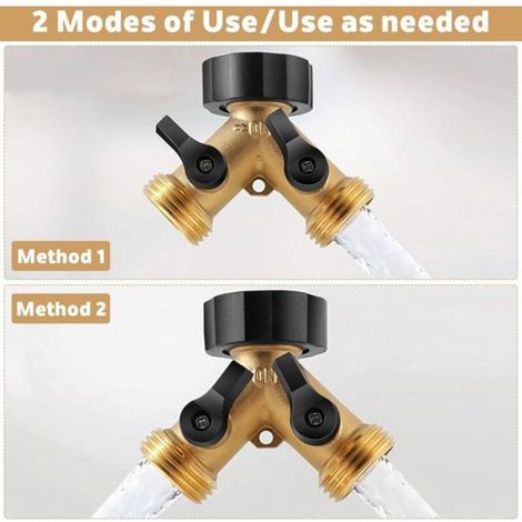 Répartiteur en Y 2 voies - Lot de 1 pièce - Raccord pour tuyau d'arrosage de jardin 3/4 pouces - Système de connexion sans marque (1/4)