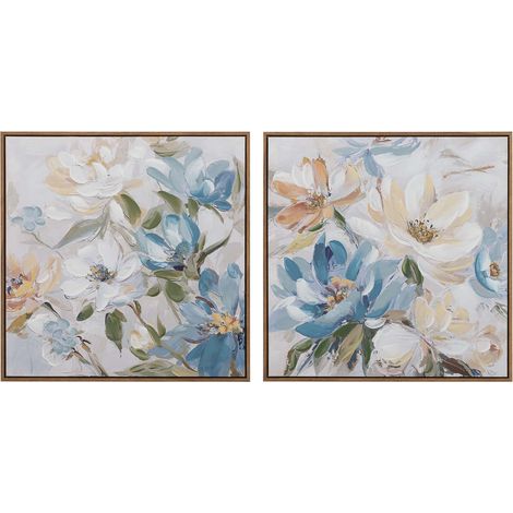 2er Set Blumenbilder 80% handgemalt 60X4X60 Cm (1/5)