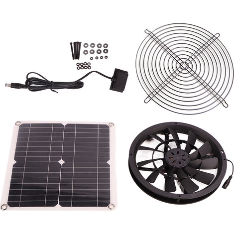 Ventilateur d'extraction solaire étanche 18V 12W, kit avec panneau solaire et turbine ronde sans balais à haute vitesse. Idéal ateliers, poulaillers, niches, abris, fenêtre voiture, ventilation DIY et (1/5)