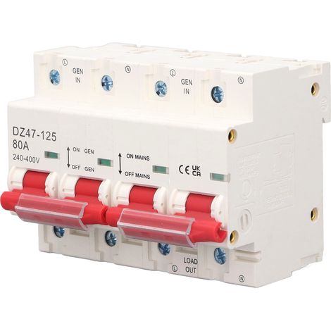Disjoncteur miniature interverrouillé 80 A à double alimentation 240-400 V CA, conforme à la norme britannique, avec inverseur de barre omnibus 2P+2P. (1/5)