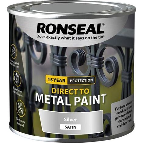 Ronseal 15-Year Durable Silver Satin Direct-to-Metal Paint - 250ml