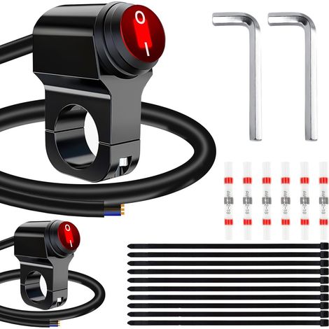 CNC-gefräster, roter, wasserdichter Aluminium-Lenkerschalter für Motorräder – 22 mm (7/8 Zoll) LED Ein/Aus für ATV/UTV-Nebelscheinwerfer – 2 Stück