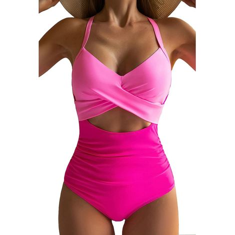 Maillot de bain une pièce femme avec gaine ventre plat, découpe élégante, taille haute, dos enroulé à nouer, maillot 1 pièce sculptant pour silhouette, idéal plage et piscine (1/3)