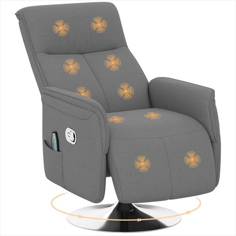 Fauteuil massant inclinable pivotant en tissu aspect lin gris, 68,5 x 77 x 117 cm (1/5)