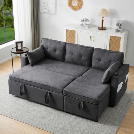 Canapé convertible multifonctionnel, style moderne, meuble rembourré, canapé, méridienne avec rangement et porte-gobelets, canapé-lit pour salon, configuration gauche/droite interchangeable.