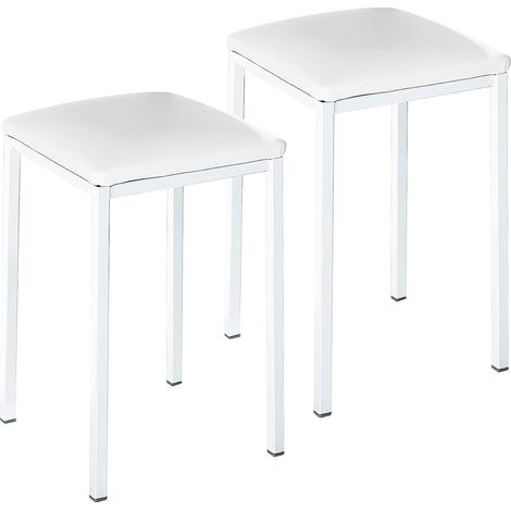 tabourets de Cuisine, Métal Cuir synthétique, Blanc, Altura de asiento: 45 cms (1/5)