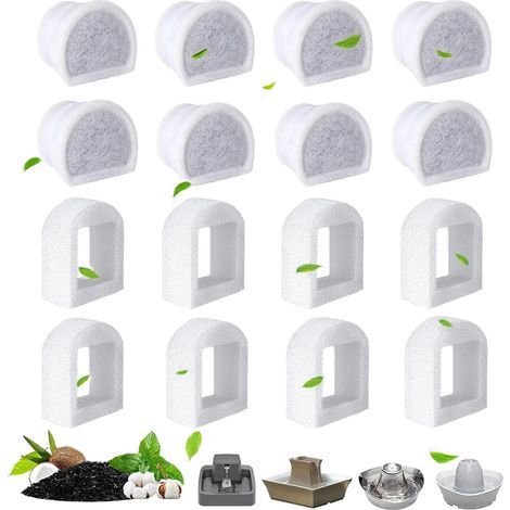 Filtre au Charbon de Rechange, Compatibles avec Les Fontaines, 8 Filtres de Carbone de Remplacement + 8 Filtres de Mousse d'éponges de Remplacement pour Les Fontaines (1/5)