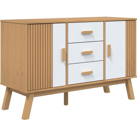 Aparador Buffet Cómoda Mueble Almacenamiento Organizador Cocina Salón Salón y 114 x 43 x 73,5 cm Madera Maciza de Pino Blanco 020036170