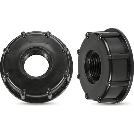 Set di 2 adattatori per serbatoio 1000 L S60x6 a uscita rubinetto da 3/4 pollici, collegamento con tappo in plastica nera per collettore di acqua piovana, connettore standard per irrigazione del giard (1/5)