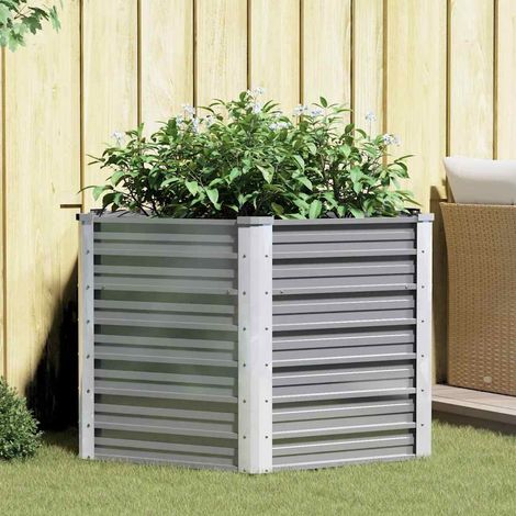 Lit surélevé de jardin-Jardinière surélevée-Bac de jardin surélevé Acier galvanisé 129x129x77 cm Gris (1/5)