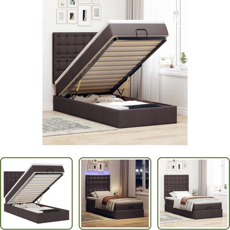 Matratze - Ottoman-Bett mit Matratze & LEDs Dunkelbraun 90x190 cm Stoff (1/5)