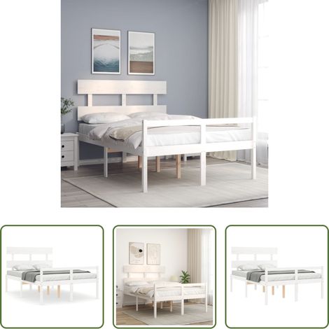 vidaXL Lits en bois - Lit pour personne âgée sans matelas blanc bois massif (1/5)