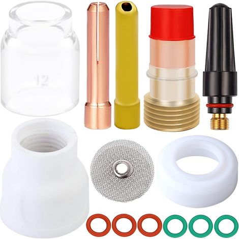 Kit d'accessoires de Torche de soudage TIG Pinces Corps Coupe en Verre Lentille de gaz trapue 12 de buse en Alumine pour WP-17, WP-18, WP-26 Consommables pour Pistolet de soudage (14 pièces) (1/5)