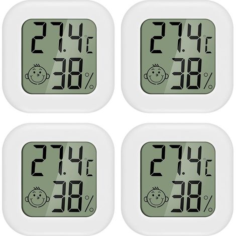 4 Stück Mini-LCD-Thermometer-Hygrometer für den Innenbereich, geeignet für Kinderzimmer, Seniorenzimmer usw