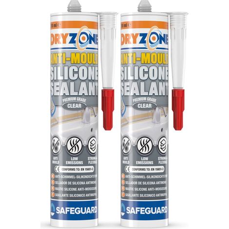 Dryzone Anti-Mould Silicone Sealant Clear 310ml x 2 Pack (1/3)