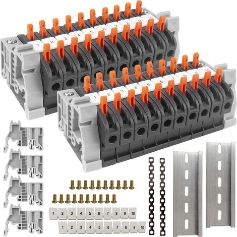 Connecteur Electrique, 20 Pcs Domino Electrique, Cosses et Kits avec Bandes de Marquage, Numérique, Rails de, Vis, Base Fixe, Barres Parallèles (1/5)