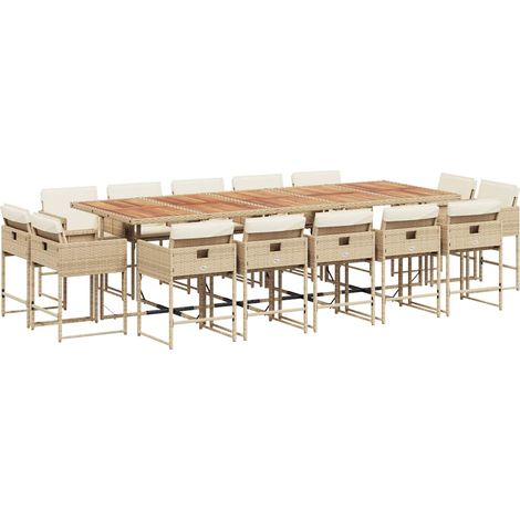Maison Exclusive - 15-tlg. Garten-Essgruppe mit Kissen Beige Poly